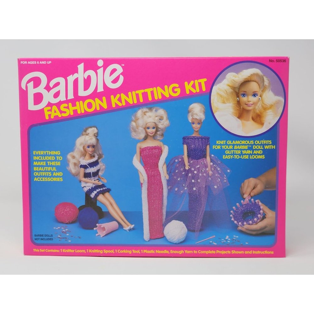 Brand New Vintage‎ Barbie Fashion Knitting Kit With Glitter Yarn #50536 1993